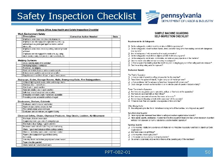 Safety Inspection Checklist PPT-082 -01 50 