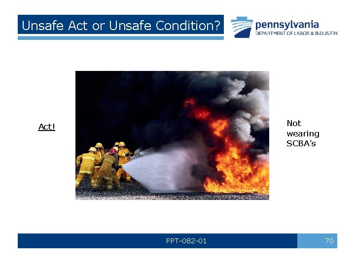 Unsafe Act or Unsafe Condition? Not wearing SCBA’s Act! PPT-082 -01 70 