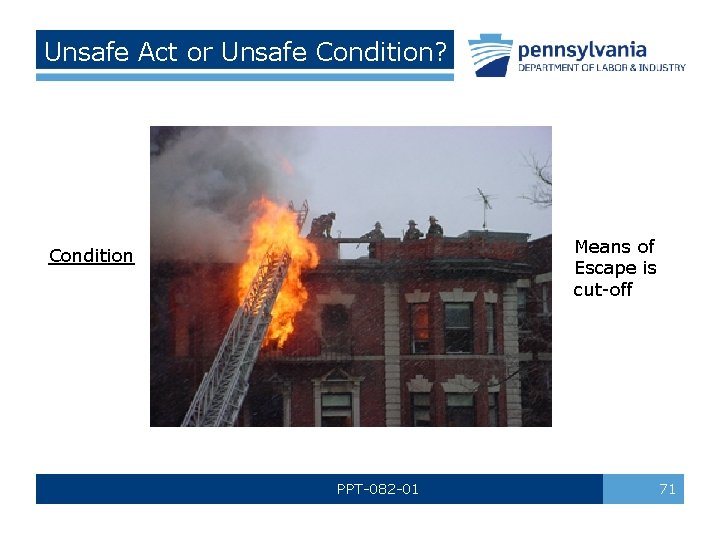 Unsafe Act or Unsafe Condition? Means of Escape is cut-off Condition PPT-082 -01 71
