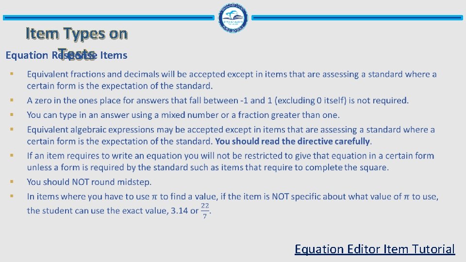 Item Types on Equation Response Tests Items Equation Editor Item Tutorial 