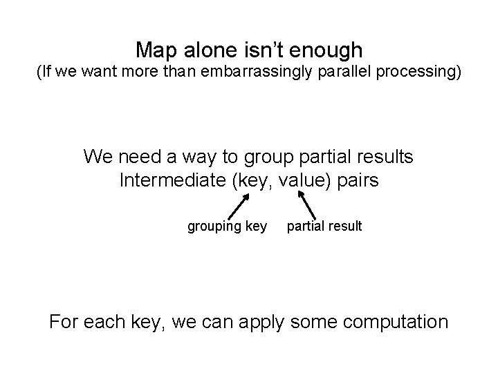 Map alone isn’t enough (If we want more than embarrassingly parallel processing) We need