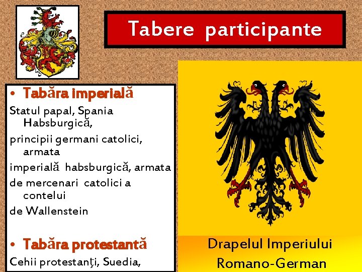 Tabere participante • Tabăra imperială Statul papal, Spania Habsburgică, principii germani catolici, armata imperială