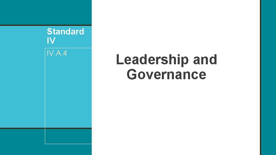 Standard IV IV. A. 4 Leadership and Governance 