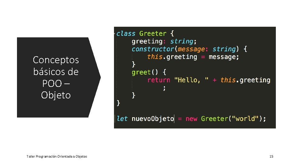 Conceptos básicos de POO – Objeto Taller Programación Orientada a Objetos 15 