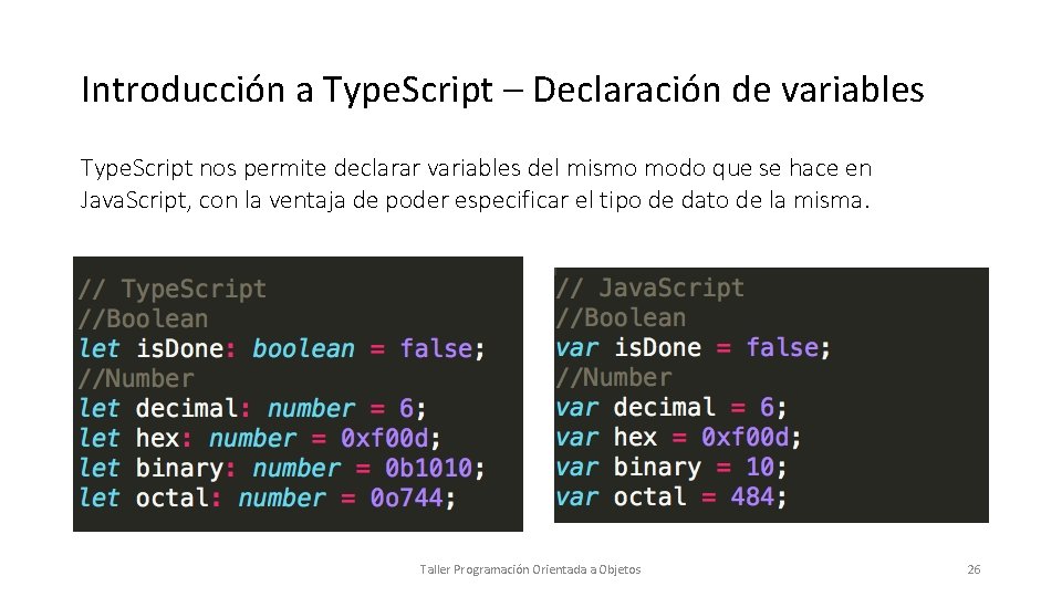 Introducción a Type. Script – Declaración de variables Type. Script nos permite declarar variables