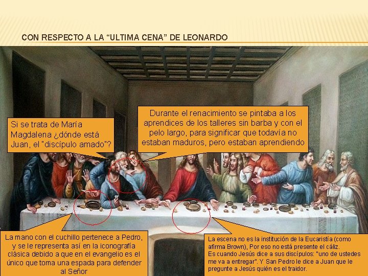 CON RESPECTO A LA “ULTIMA CENA” DE LEONARDO Si se trata de María Magdalena