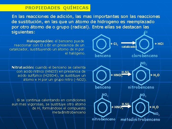 PROPIEDADES QUÍMICAS En las reacciones de adición, las mas importantes son las reacciones de
