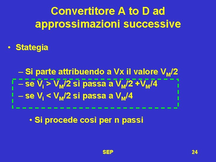 Convertitore A to D ad approssimazioni successive • Stategia – Si parte attribuendo a