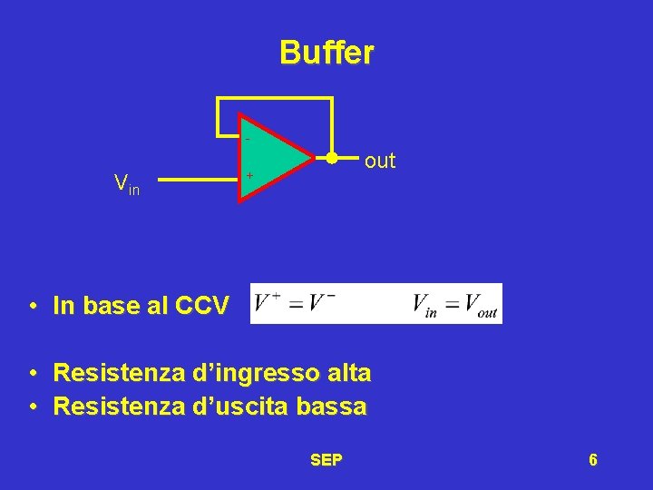 Buffer - Vin out + • In base al CCV • Resistenza d’ingresso alta