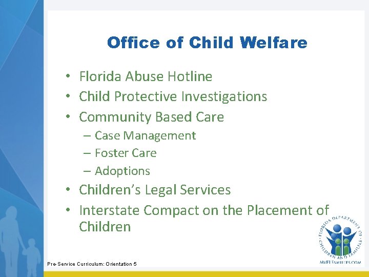 Office of Child Welfare • Florida Abuse Hotline • Child Protective Investigations • Community