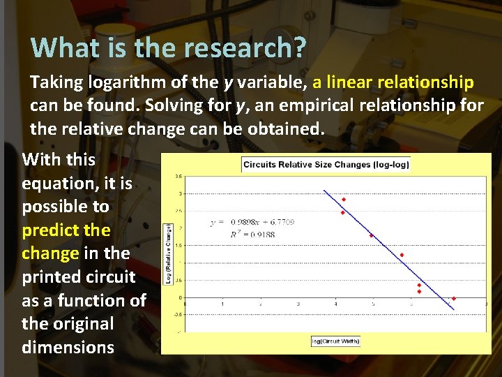 What is the research? Taking logarithm of the y variable, a linear relationship can