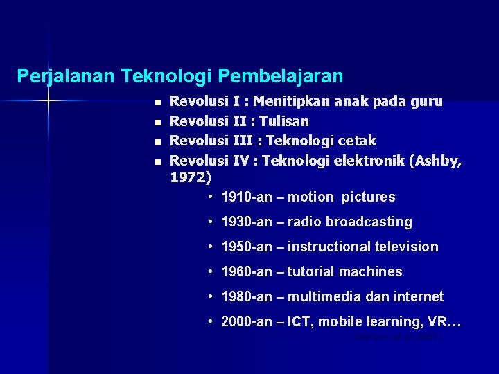 Perjalanan Teknologi Pembelajaran n n Revolusi I : Menitipkan anak pada guru Revolusi II