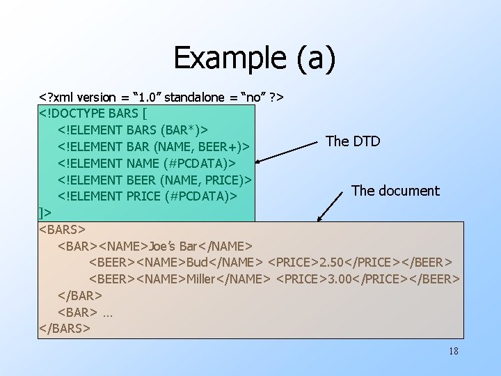 Example (a) <? xml version = “ 1. 0” standalone = “no” ? >
