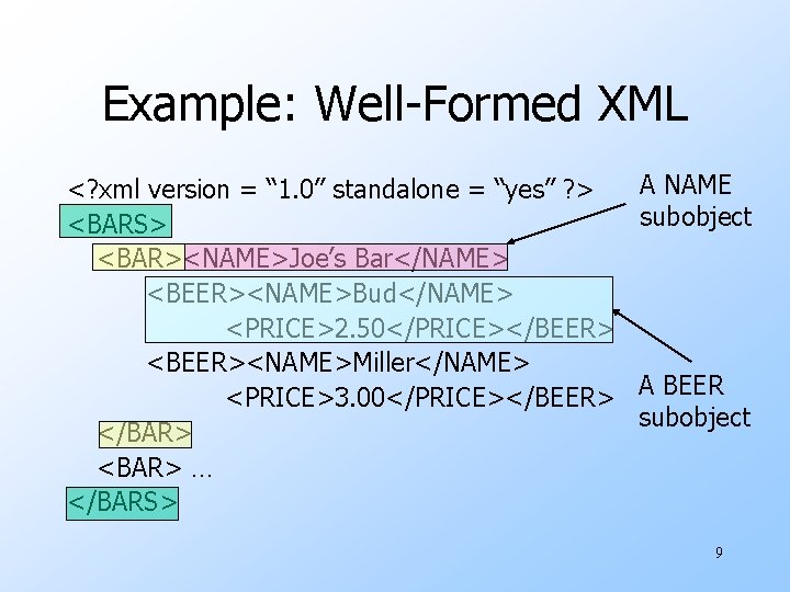Example: Well-Formed XML <? xml version = “ 1. 0” standalone = “yes” ?