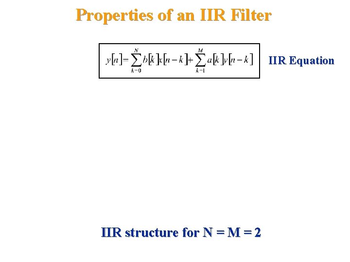 Properties of an IIR Filter IIR Equation IIR structure for N = M =