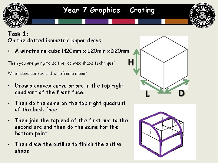 Year 7 Graphics – Crating Task 1: On the dotted isometric paper draw: •