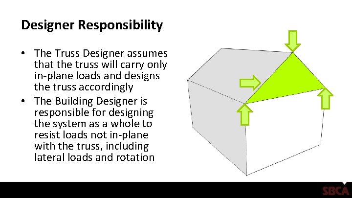 Designer Responsibility • The Truss Designer assumes that the truss will carry only in-plane
