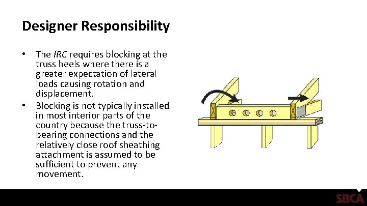 Designer Responsibility • The IRC requires blocking at the truss heels where there is