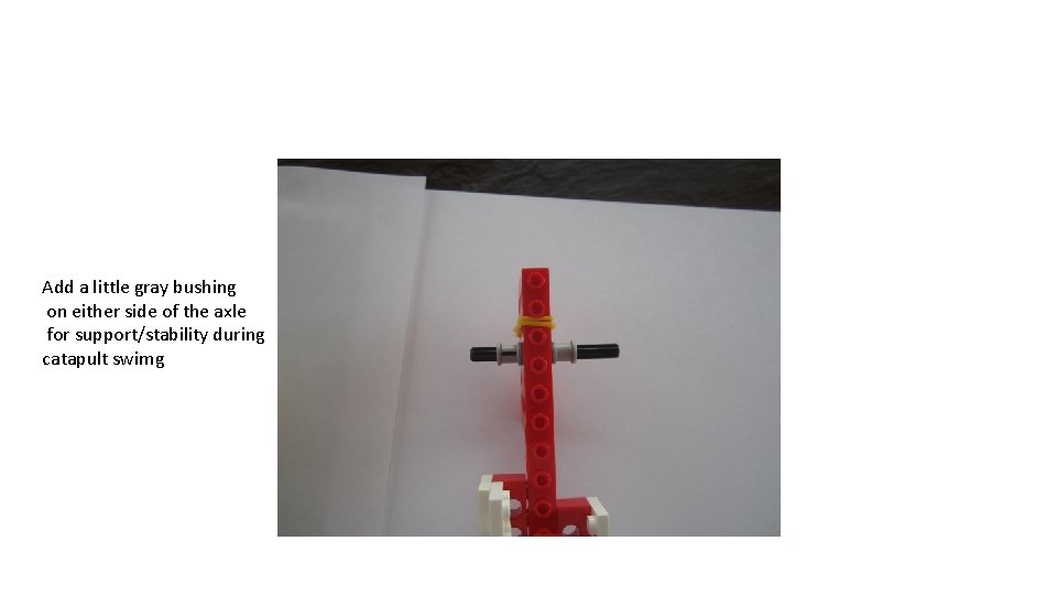 Add a little gray bushing on either side of the axle for support/stability during