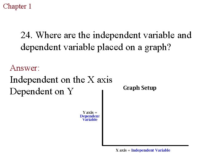 Chapter 1 The Study of Life 24. Where are the independent variable and dependent