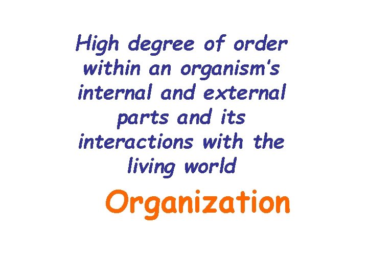 High degree of order within an organism’s internal and external parts and its interactions