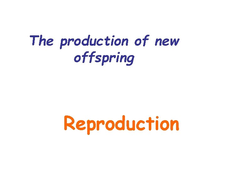 The production of new offspring Reproduction 