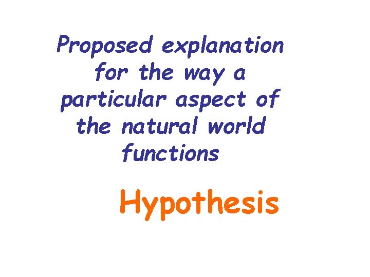 Proposed explanation for the way a particular aspect of the natural world functions Hypothesis