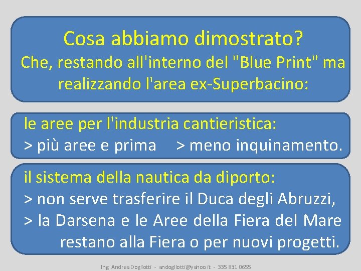 Cosa abbiamo dimostrato? Che, restando all'interno del "Blue Print" ma realizzando l'area ex-Superbacino: le