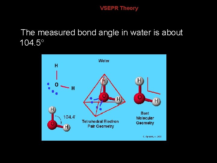 8. 3 VSEPR Theory The measured bond angle in water is about 104. 5°