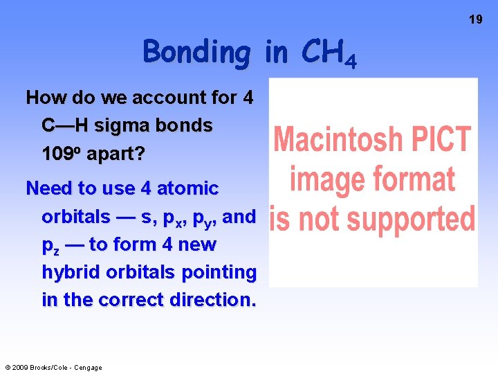 19 Bonding in CH 4 How do we account for 4 C—H sigma bonds