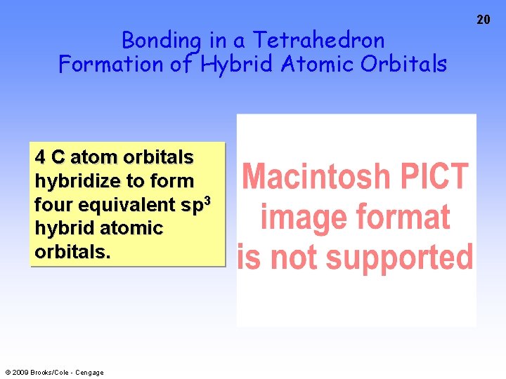 Bonding in a Tetrahedron Formation of Hybrid Atomic Orbitals 4 C atom orbitals hybridize