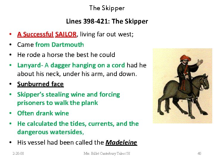The Skipper Lines 398 -421: The Skipper • • • A Successful SAILOR, living