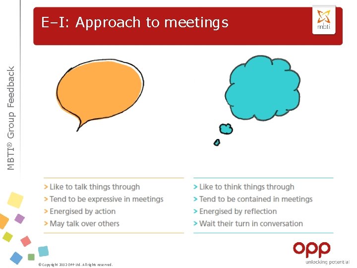 MBTI® Group Feedback E–I: Approach to meetings © Copyright 2012 OPP Ltd. All rights