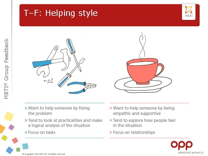 MBTI® Group Feedback T–F: Helping style © Copyright 2012 OPP Ltd. All rights reserved.