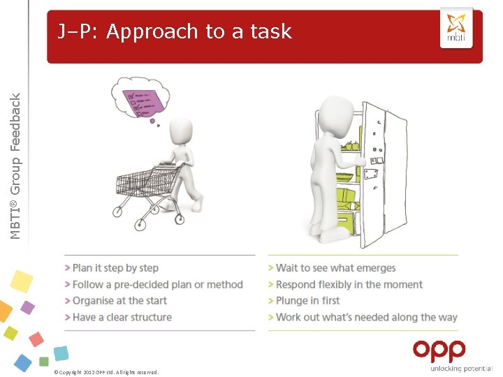 MBTI® Group Feedback J–P: Approach to a task © Copyright 2012 OPP Ltd. All