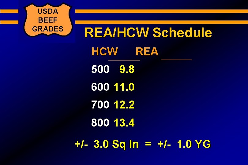USDA BEEF GRADES REA/HCW Schedule HCW REA 500 9. 8 600 11. 0 700
