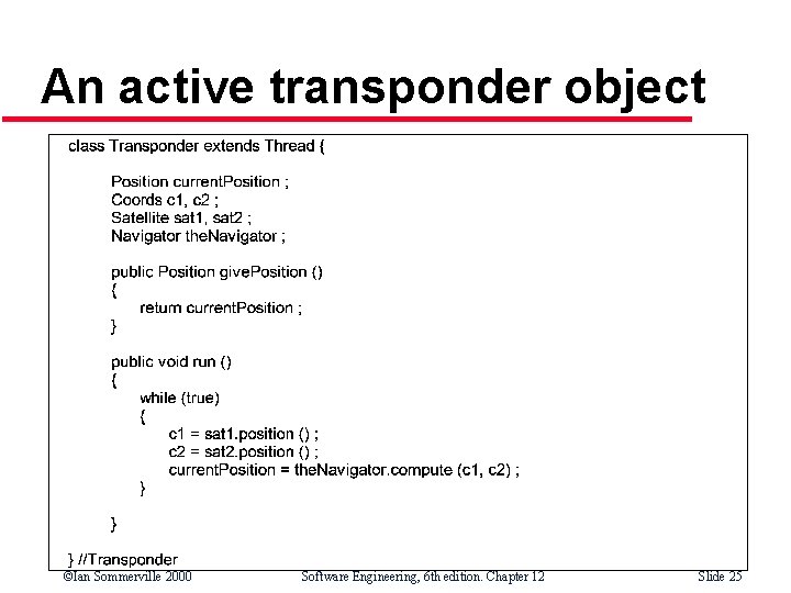 An active transponder object ©Ian Sommerville 2000 Software Engineering, 6 th edition. Chapter 12