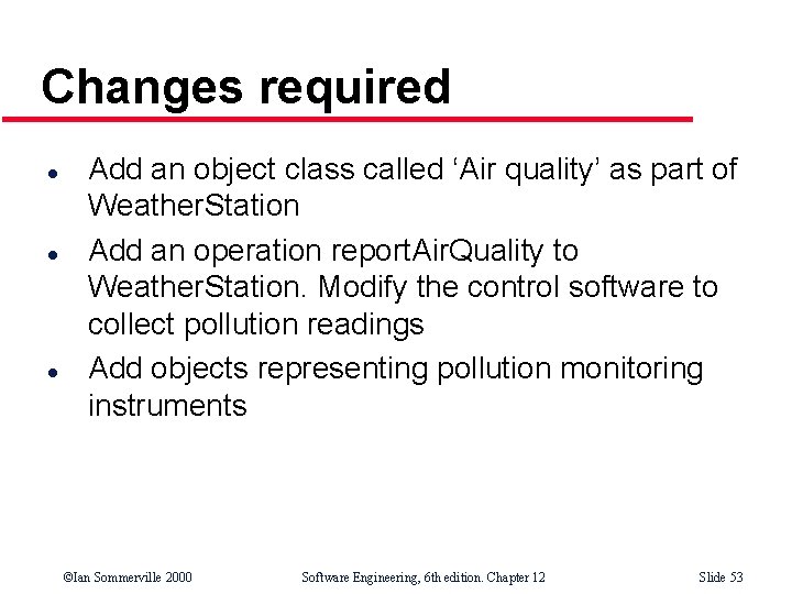 Changes required l l l Add an object class called ‘Air quality’ as part