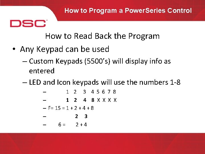 How to Program a Power. Series Control How to Read Back the Program •