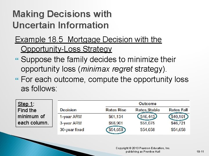 Making Decisions with Uncertain Information Example 18. 5 Mortgage Decision with the Opportunity-Loss Strategy
