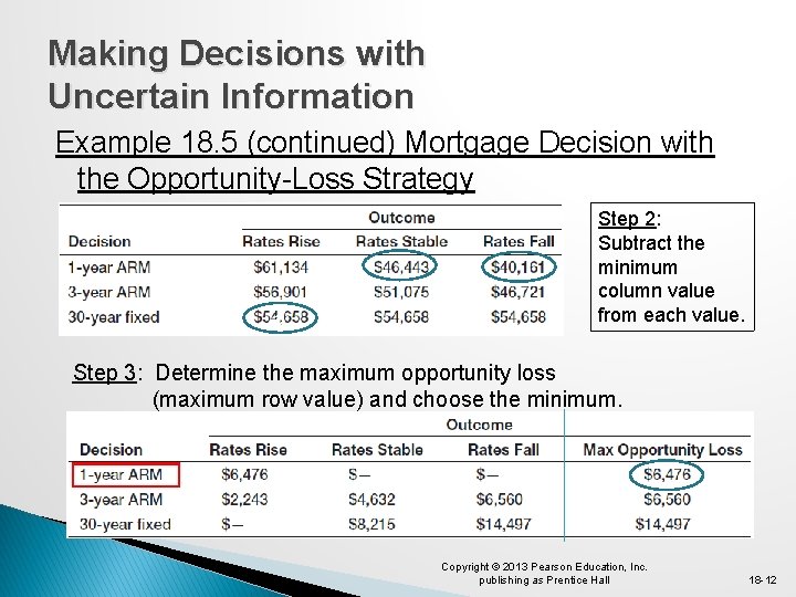 Making Decisions with Uncertain Information Example 18. 5 (continued) Mortgage Decision with the Opportunity-Loss