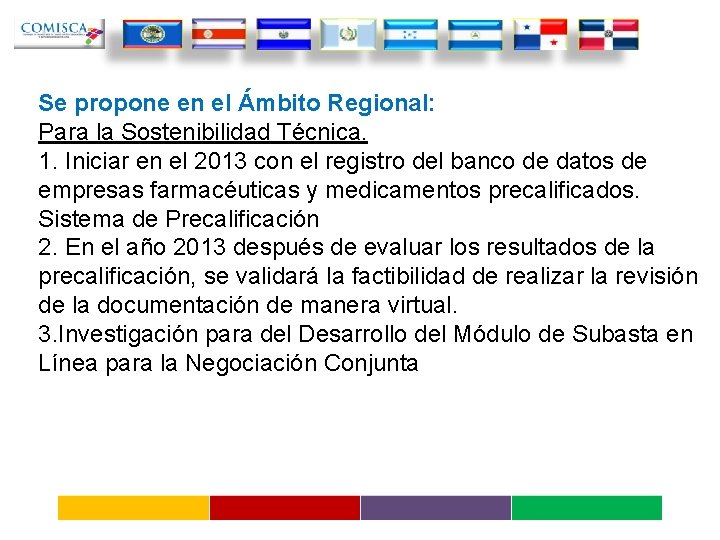 Se propone en el Ámbito Regional: Para la Sostenibilidad Técnica. 1. Iniciar en el