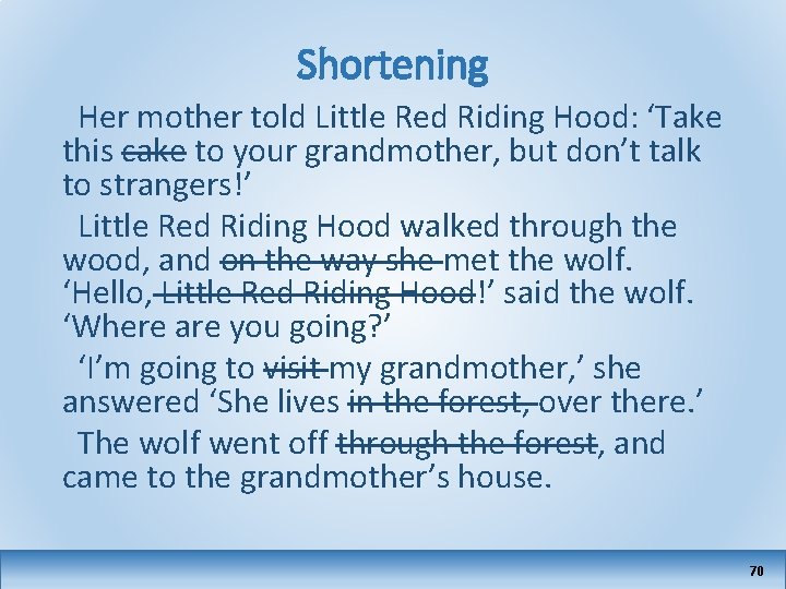 Shortening Her mother told Little Red Riding Hood: ‘Take this cake to your grandmother,