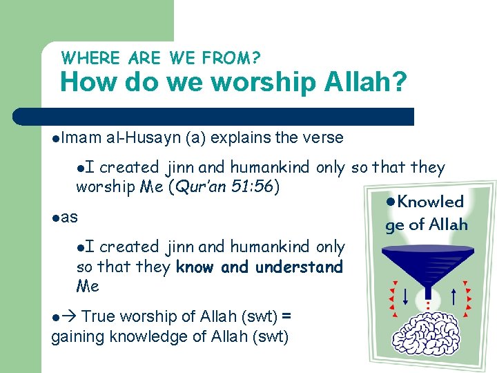 WHERE ARE WE FROM? How do we worship Allah? l. Imam al-Husayn (a) explains