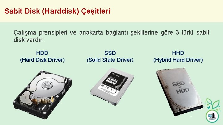 Sabit Disk (Harddisk) Çeşitleri Çalışma prensipleri ve anakarta bağlantı şekillerine göre 3 türlü sabit