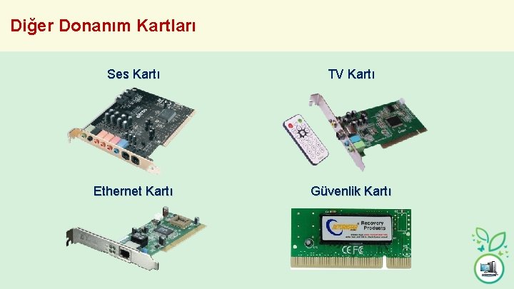 Diğer Donanım Kartları Ses Kartı TV Kartı Ethernet Kartı Güvenlik Kartı 