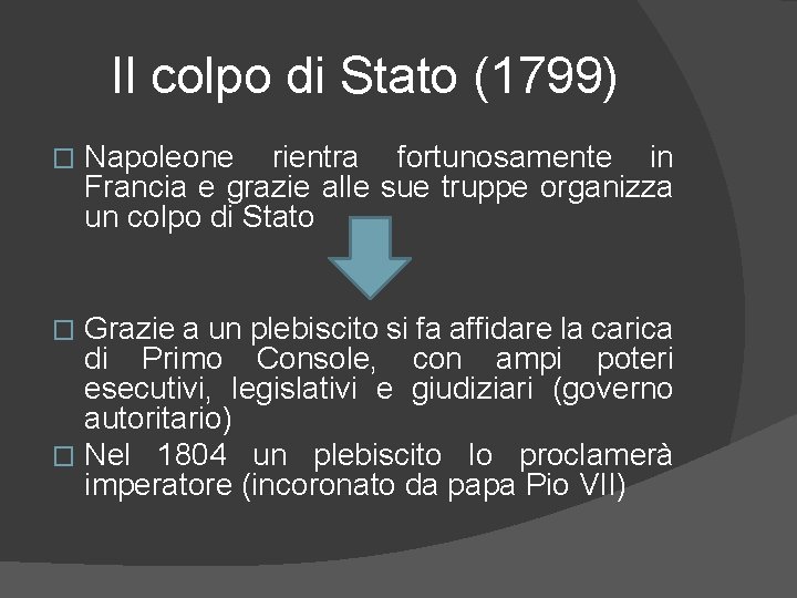 Il colpo di Stato (1799) � Napoleone rientra fortunosamente in Francia e grazie alle