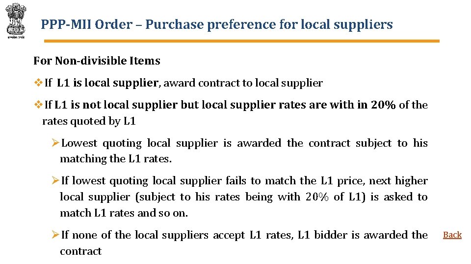 PPP-MII Order – Purchase preference for local suppliers For Non-divisible Items v. If L