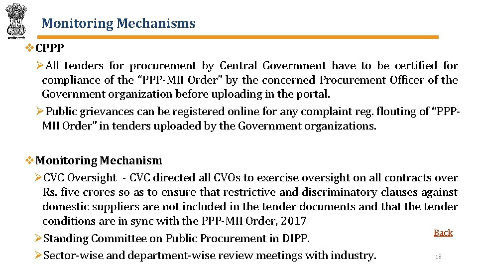 Monitoring Mechanisms v. CPPP ØAll tenders for procurement by Central Government have to be