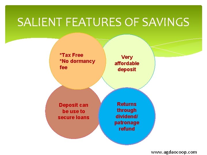 SALIENT FEATURES OF SAVINGS *Tax Free *No dormancy fee Deposit can be use to